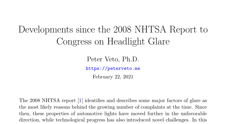 Front page of the paper "Developments-since-the-2008-NHTSA-Report"